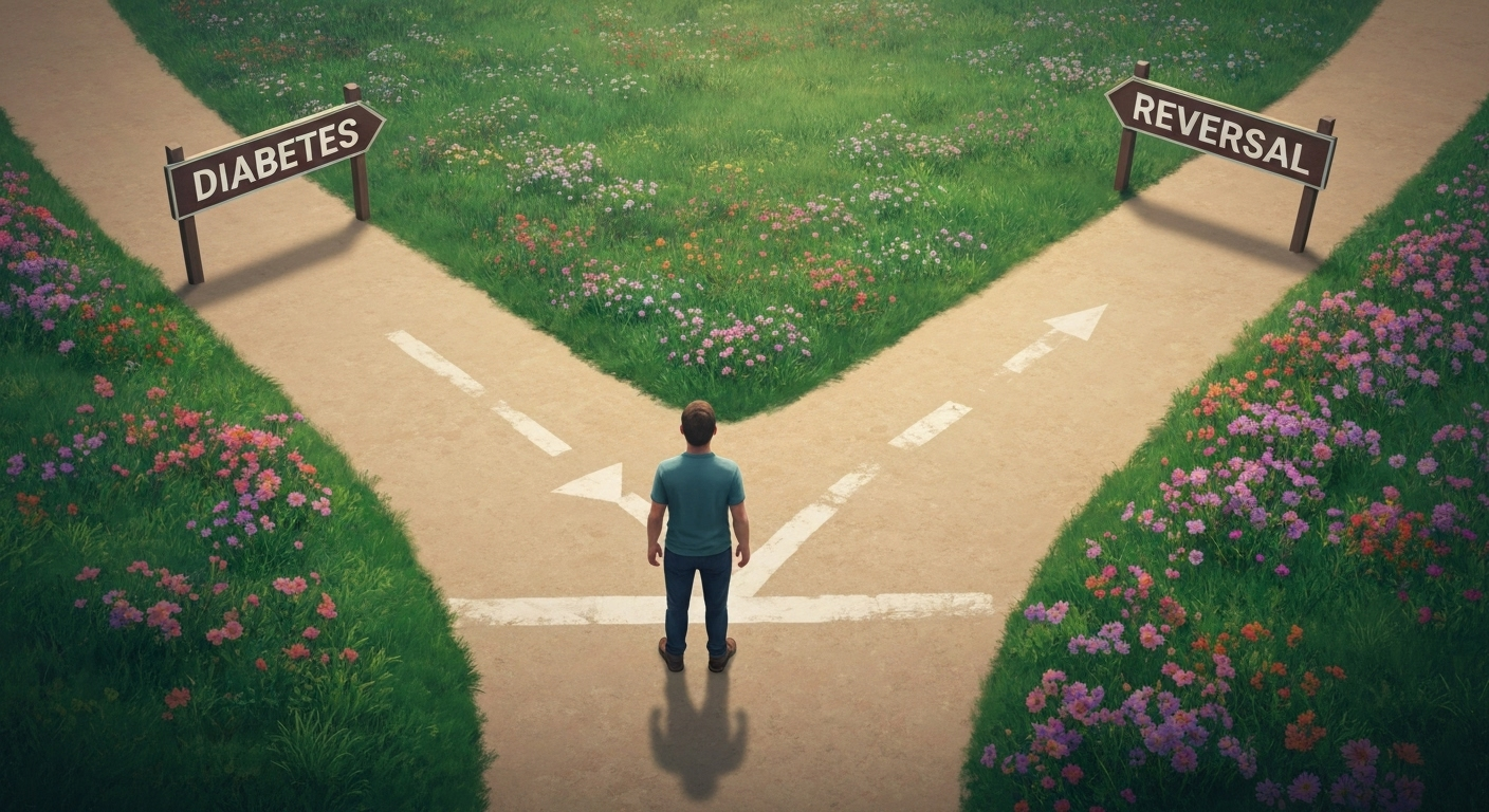 Person at crossroads choosing diabetes reversal