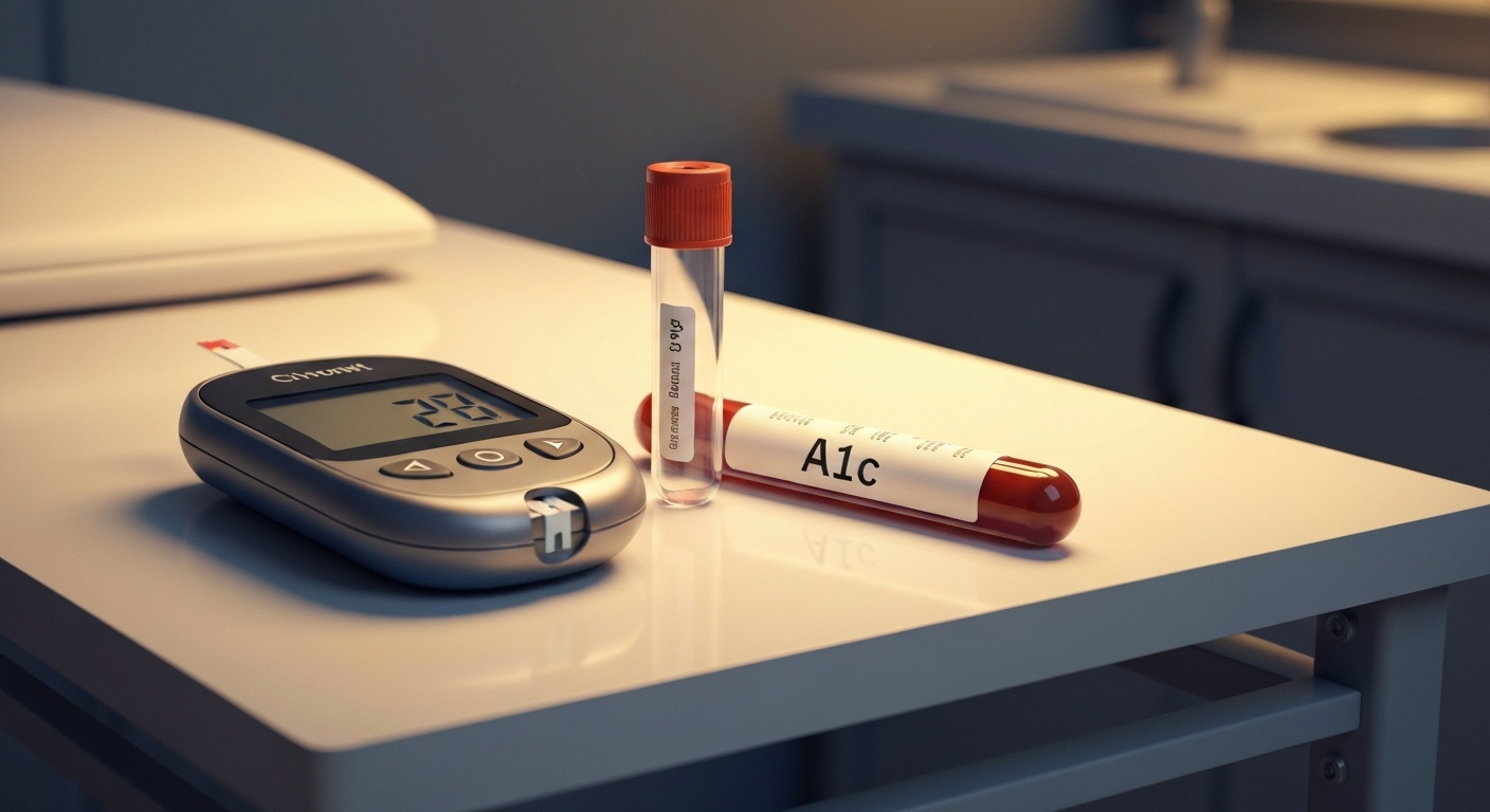 A1c test tube and glucose meter
