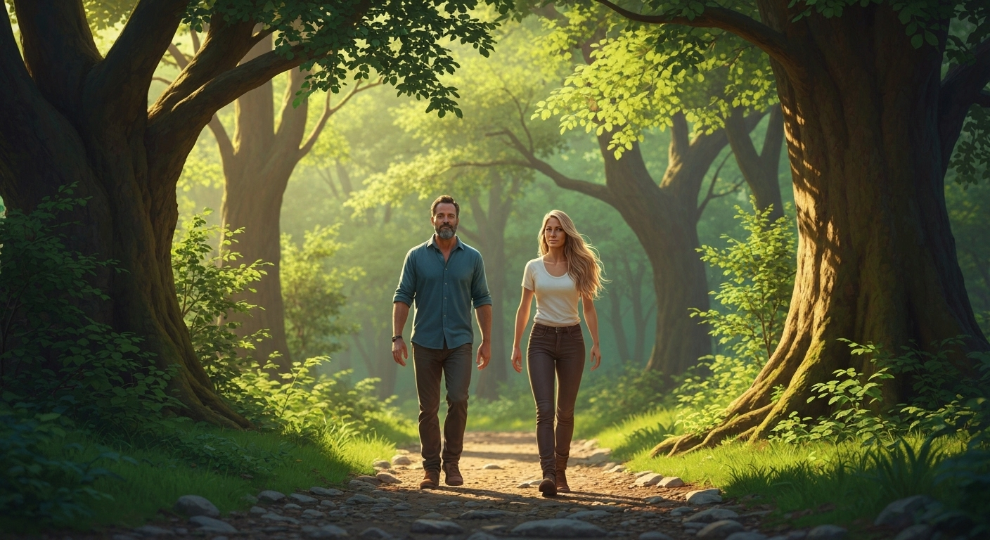 People walking in forest trail