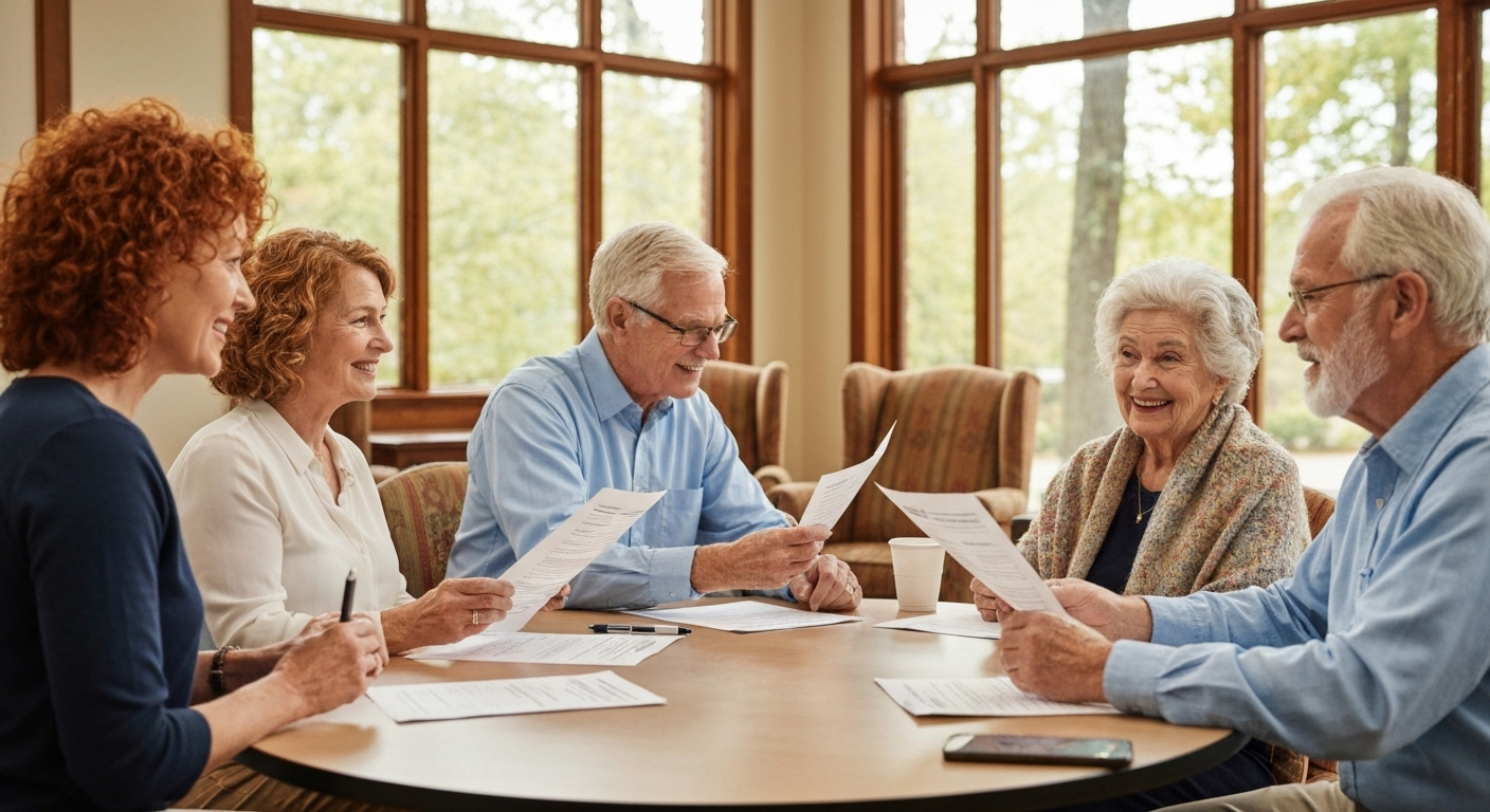 Seniors discussing Medicare plans