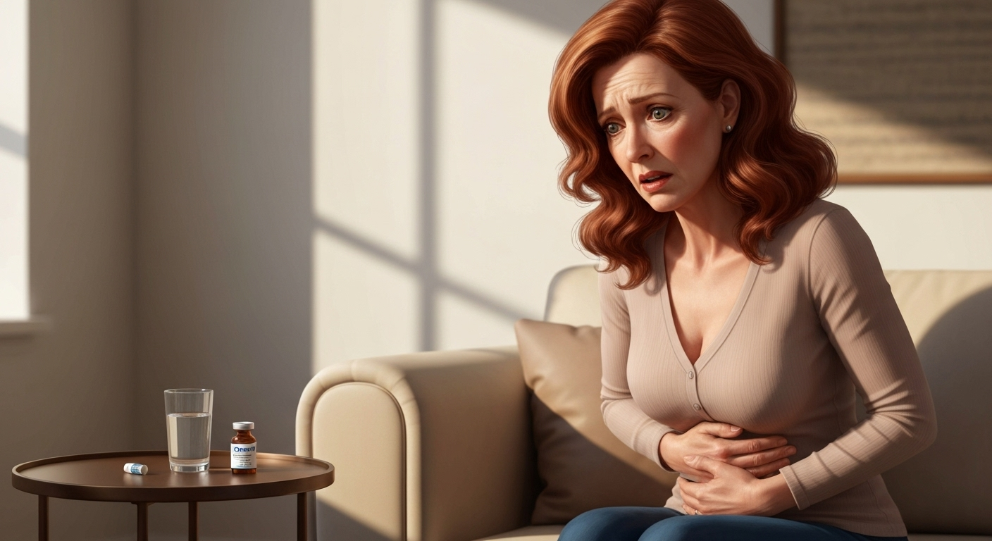 person experiencing nausea at home