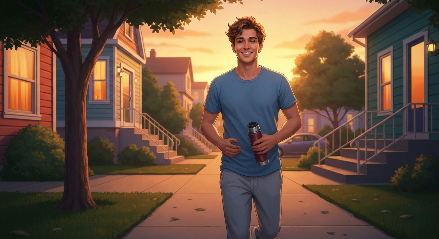 person walking at sunset after meal